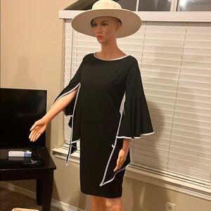 Black and White Sheath Dress with Bell Sleeves